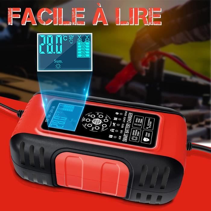Chargeur Batterie Intelligent Yinleader 25A 12V/24V - Pour AGM, LiFePO4, Voiture, Moto, LCD