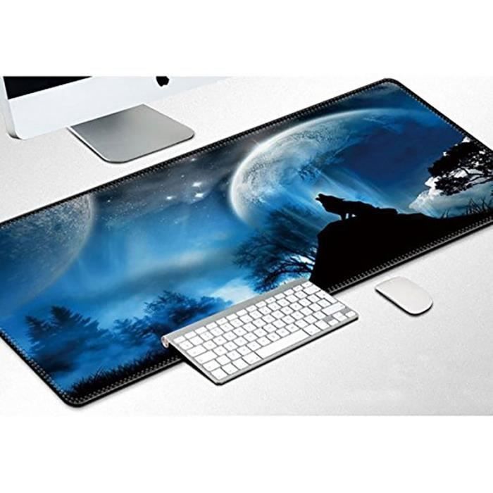 Tapis de Souris Gaming XXL - loup - 900x400mm - Antidérapant - Caoutchouc - Lavable