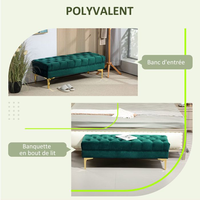 HOMCOM Banc Bout De Lit Banquette Capitonnée Style Vintage 114 X 38 X 42 Cm Pietement Bois Revetement Marron Effet~1itfiettgmg00