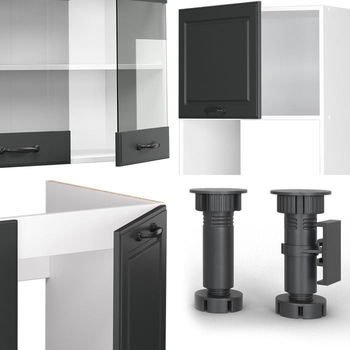Vicco Cuisine en angle R-Line, Blanc campagne/blanc, 247x60cm , PT Anthracite | Leroy Merlin