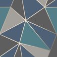 Papier peint à motifs géométriques Apex, moderne, look métallisé, aqua, bleu marine et gris-0