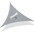 Voile d'ombrage Triangle Imperméable VOUNOT - Gris - 3x3x3m - Anti-UV - Cordes de fixation incluses-0