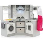 Cuisne Enfants - COSTWAY -3 Ans+, en Bois,17 Accessoires, Sons et Lumières, Tableau Noir, Cadeau Idéal Gris