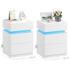 Lot de 2 Tables de chevet VASAGLE avec 3 Tiroirs, Bande LED Multicolore Réglable, Style Moderne, 35 x 40 x 55 cm, Blanc
