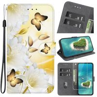 Verre trempé+Etui pour Xiaomi Redmi Note 13 Pro 5G,Housse en Cuir PU Portefeuille [Fentes Cartes]-Papillon doré et fleur blanche