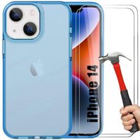Coque Silicone pour iPhone 14 Bleu Clair et 2 Verres Trempés Vitre Protection d'écran