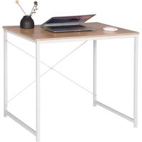 WOLTU Bureau d’ordinateur, Table de bureau en bois et acier, Table de travail, 80x60x70 cm, Blanc + chêne clair