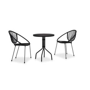 Ensemble table et chaise de jardin Ensemble de bistro 3 pcs Rotin PVC Noir Ensemble table et chaises de jardin de loisirs, table basse