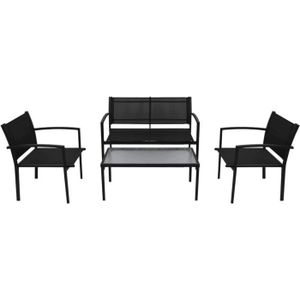 Ensemble table et chaise de jardin Salon de jardin Mobilier de jardin 4 pcs Textilène Noir-MEE - Noir - Salon bas