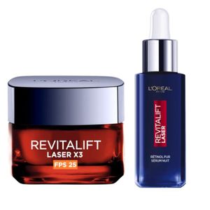 ANTI-ÂGE - ANTI-RIDE L’Oréal Paris Revitalift Laser Coffret Routine Sérum Rétinol Pur & Crème FPS 25 Anti-âge & Anti-rides – 2 produits