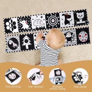 LIVRE INTERACTIF ENFANT Tissu-Noir et Blanc-Livre d'éveil-Jouet bébé, 0 Mois et Plus