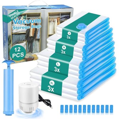 6 Sacs De Rangement Sous Vide + Pompe Électrique - Pour Vêtements, Couettes, Voyage | Compression Jusqu'à 80%