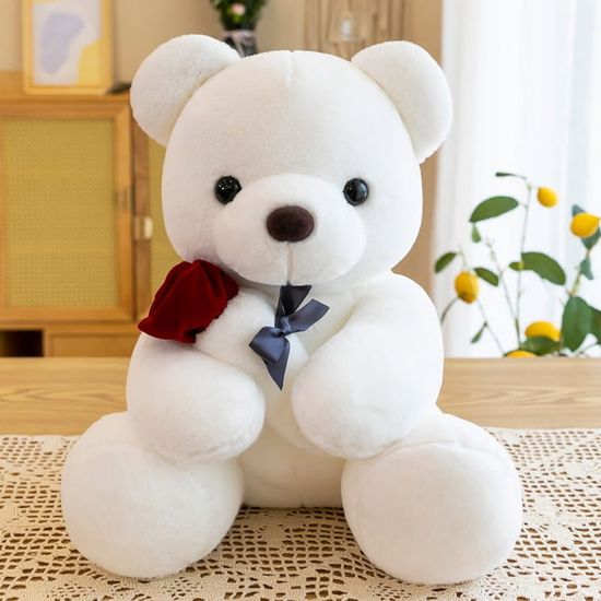 LIHIQIYA Ours en Peluche avec Rose, Cadeau Saint Valentin Femme, 35cm Teddy Bear Brun, Nounours Peluche Mignon Juet en Peluche Personnalisé Anniversaire Cadeaux St Valentin pour Femme Petite Amie Sœur