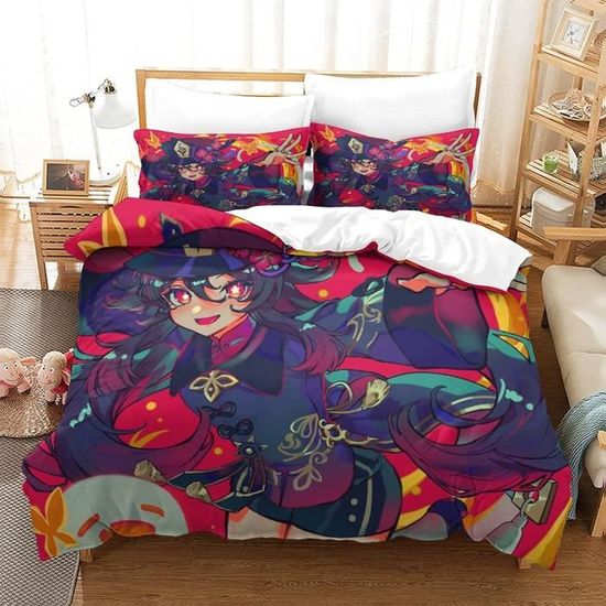 AYZOFCNDK Housse De Couette 3D Genshin Impact - Parure De Lit Microfibre Douce Single 140x200cm