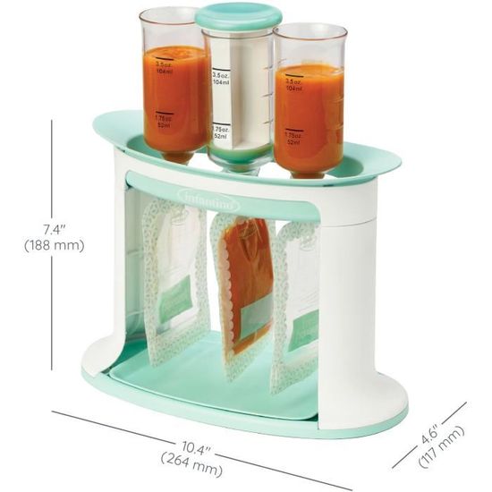 Station De Préparation Gourdes Bébé Infantino - Pour Purées Maison - Remplissage Sans Fuite - 5 Sachets Inclus