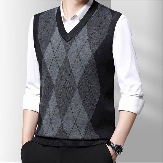 Gilet Homme Argyle Herothorn - Laine Et Acrylique - Col V Sans Manches