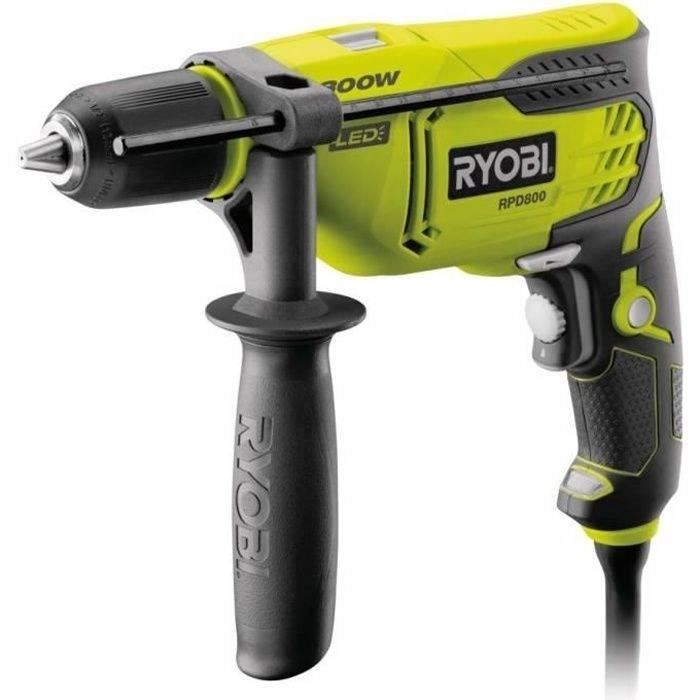 Perceuse à percussion 800 Watts - RYOBI - RPD800-K - Mandrin 13 mm - LED - livrée en mallette