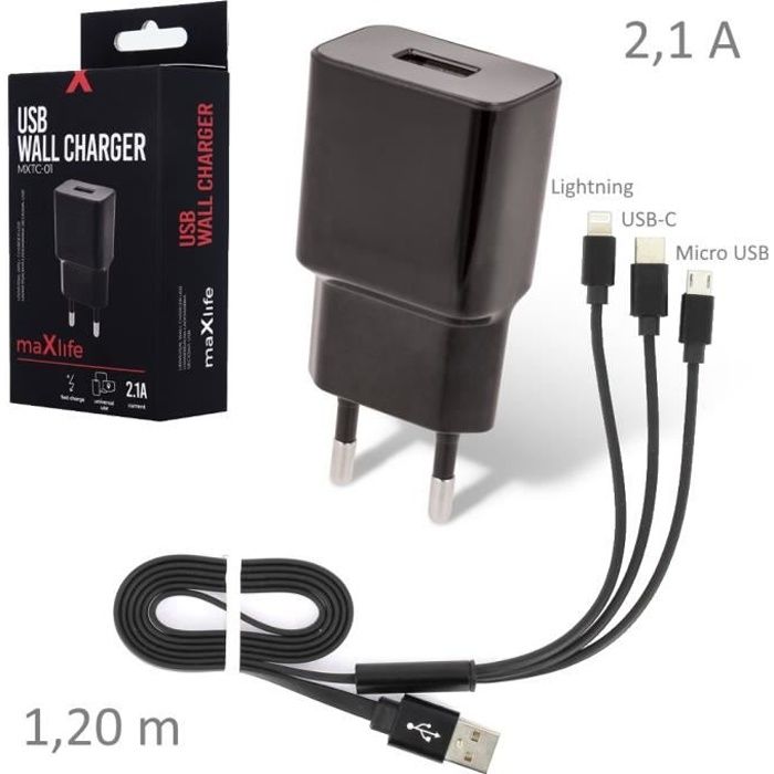 Pour Samsung Galaxy A40 : Chargeur USB 2A & Câble Plat Universel