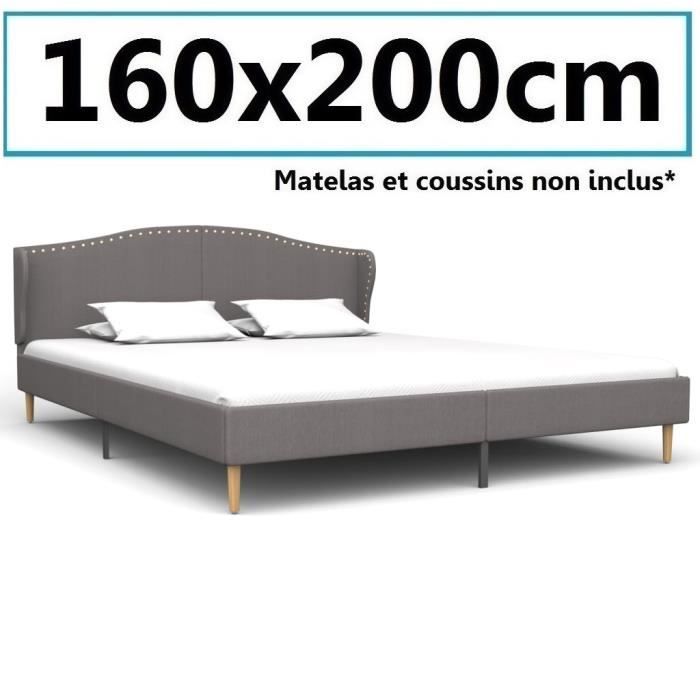 Lit Sommier 160x200cm grand adulte Chambre invité design avec dossier Gris clair luxe style