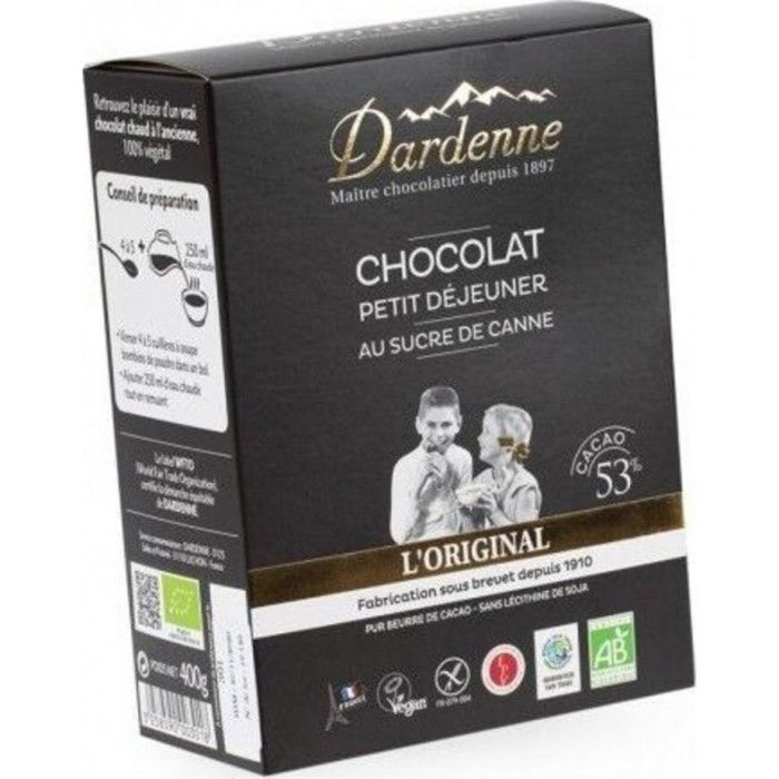 Boîte chocolat artisanal au sucre de canne pour petit-déjeuner & dessert 400gr - Dardenne