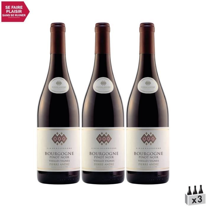 Bourgogne Pinot Noir Vieilles Vignes Rouge 2019 - Lot de 3x75cl - Pierre André - Vin AOC Rouge de Bourgogne - Cépage Pinot Noir