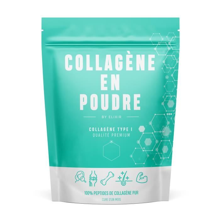 Peptide de Collagène Pur Hydrolysé PEPTAN x BY ELIXIR - Type 1. Pour la Peau, les Cheveux, les Articulations, la Masse Musculaire -