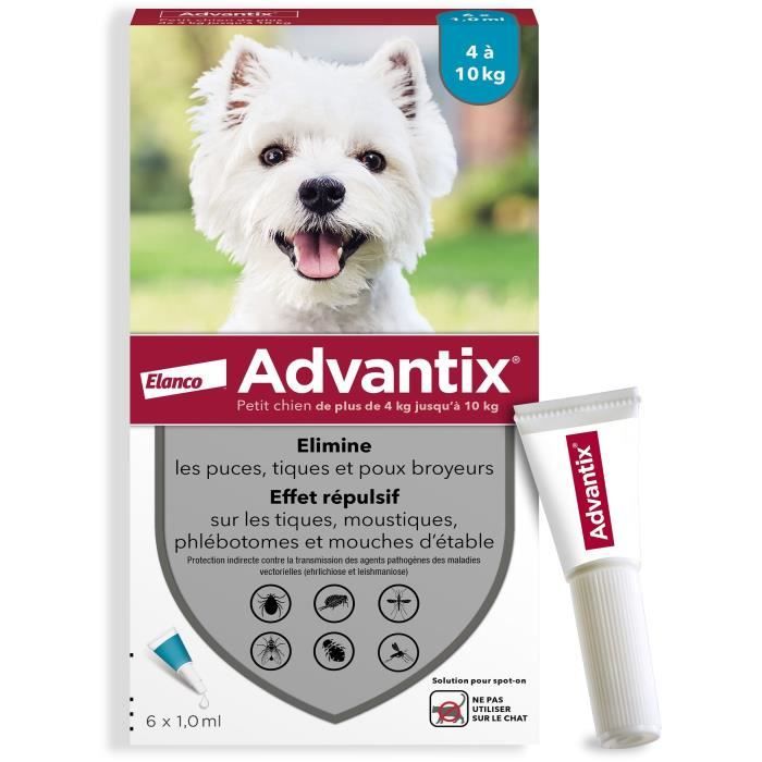 Advantix® Petit Chien – Anti-Puces et Anti-Tiques – 4-10KG – 6 Pipettes