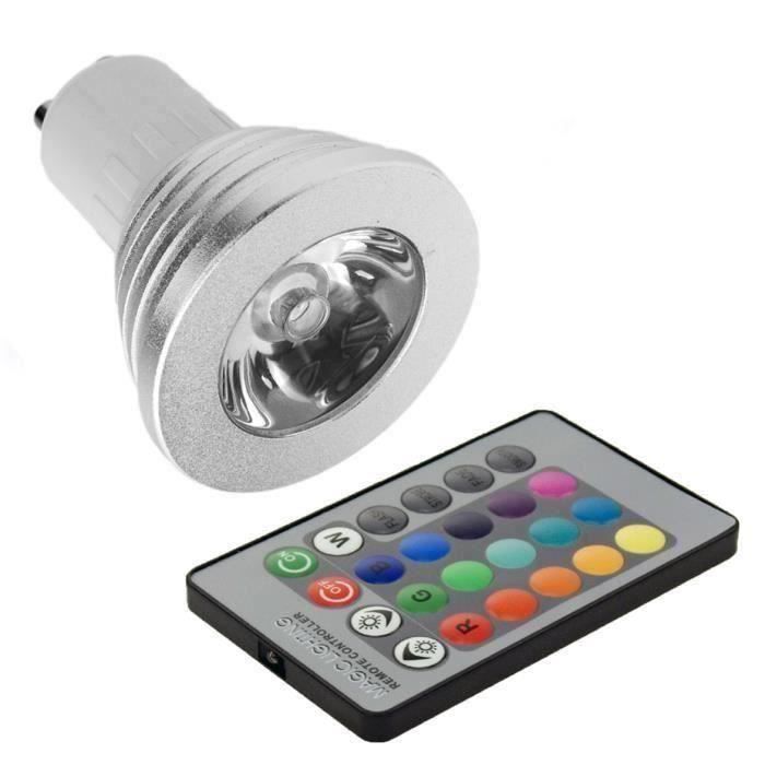 Ampoule RGB LED changeable 16 couleurs 5W GU10 + t