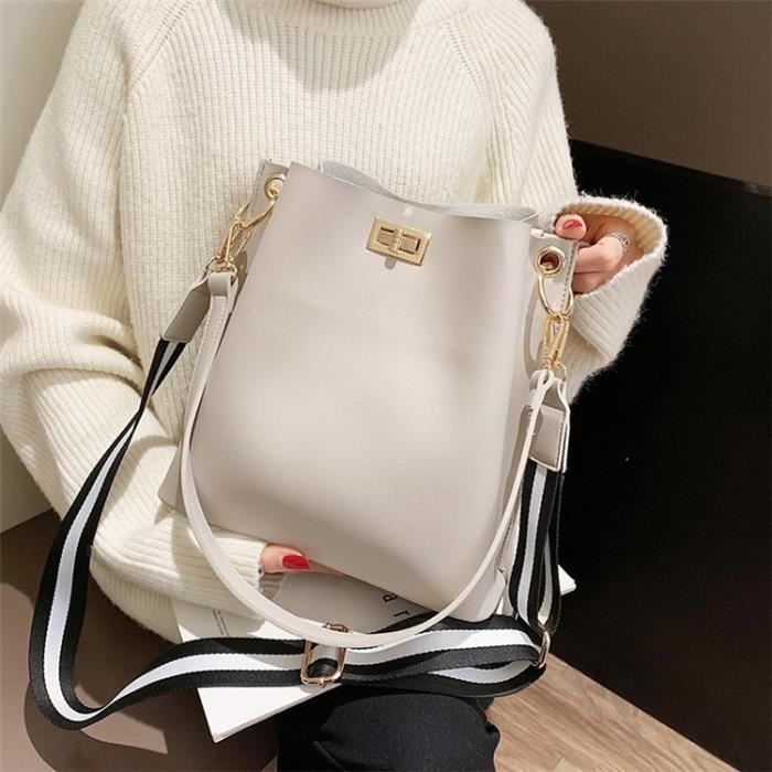 Beige 25X 14.5X 27 CM -Sac à main en cuir PU pour femmes, sac seau noir de styliste, sac à bandoulière Vintage pour dames, sacoche d