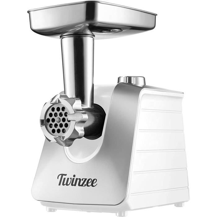 Hachoir Electrique à Viandes (Blanc) - Pour Viande et Saucisse - Robot Cuisine, Hachoir à Viande avec 3 Plaques de Coupe en Métal et