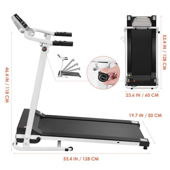 BESPORTBLE Tapis de course pliable - 1.0-10km -Charge maximale 100kg - 12 programmes pliable - Blanc
