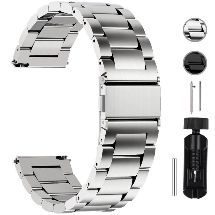 Fullmosa Bracelet pour Montre Connectée en Acier Inox, 24mm, Argent