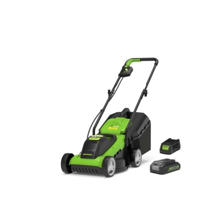 Tondeuse GREENWORKS 24V - Coupe de 33cm - 1 batterie 2.0 Ah - 1 micro-chargeur - G24LM33K2