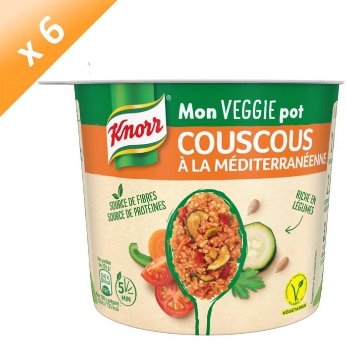 KNORR Mon Veggie Pot Plat Préparé Déshydraté Couscous à la Méditerranéenne Végétarien - Lot de 6x 73 g