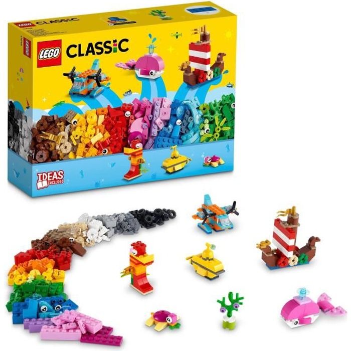 LEGO® 11018 Classic Jeux Créatifs Dans L’Océan, Boite de Briques, 6 Modèles Miniatures de Bateau, Sous-Marin, Baleine