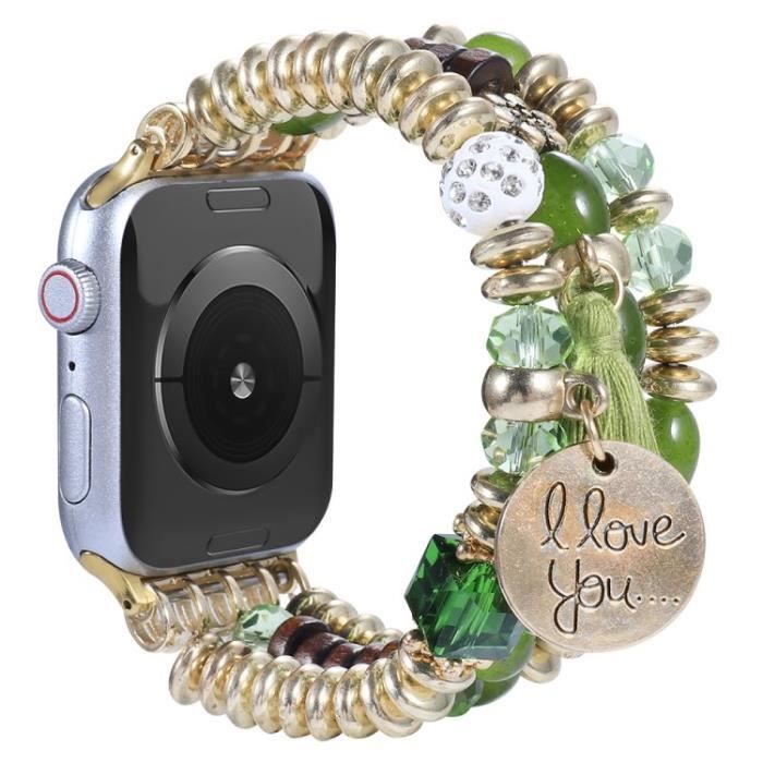 Pour Apple Watch Series 7 41Mm - Série 6-5 - 4 - Se 40Mm - Series 3-2-1 38Mm Perls Decor Sangle Smart Watch Band - Vert