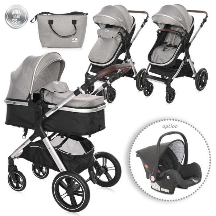 LORELLI - Poussette combinée trio 3 en 1 - siège auto 0m – nacelle – dès la naissance – jusqu’à 22kg – Heaven - gris