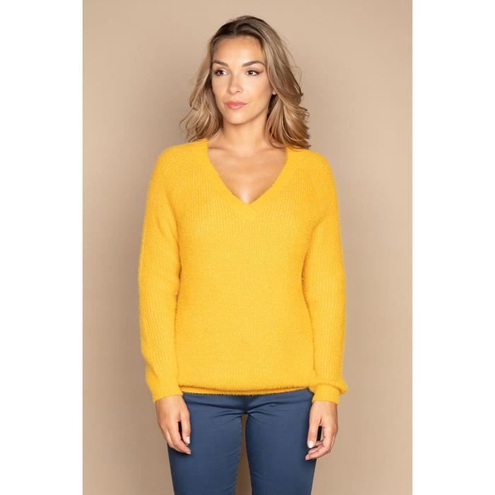 DEELUXE Pull brillant col V ARMELLE Safran Lurex