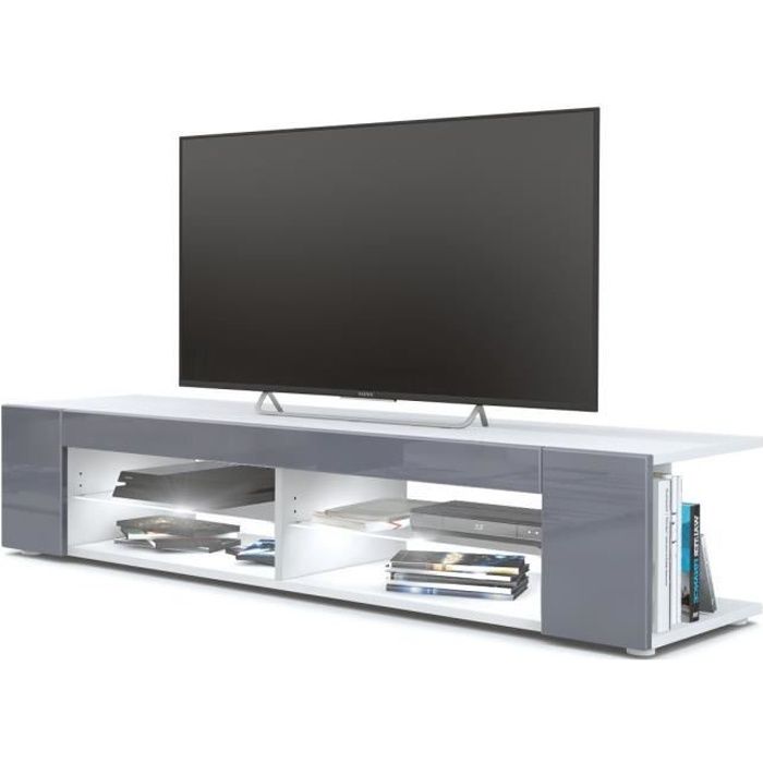Meuble Tv blanc mat Façades en gris laquées led Blanc