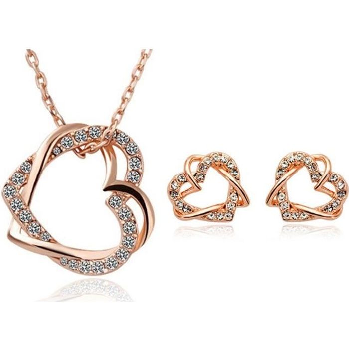 Parure Bijoux Ajustable Cadeau pour Femme Collier et Boucle d'Oreille - RMEGA - Cuivre - élégant - Or Rose