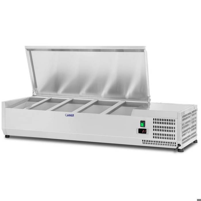 Royal Catering Saladette Comptoir Réfrigérée 35L 120x33cm 5 bacs GN 1-4 Inox 2-10 dc R600a RCKV-120-33-5S