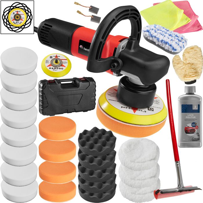 TECTAKE Machine à Polir Excentrique 2500 et 6300 tours par minute et Set de 30 Accessoires