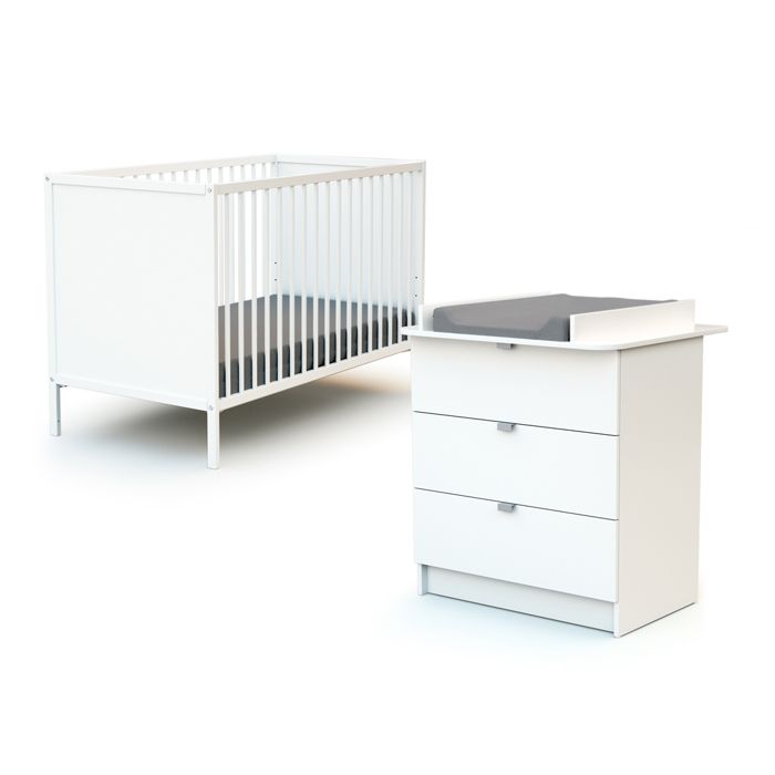 WEBABY - Duo Lit Bébé et Commode Blanc