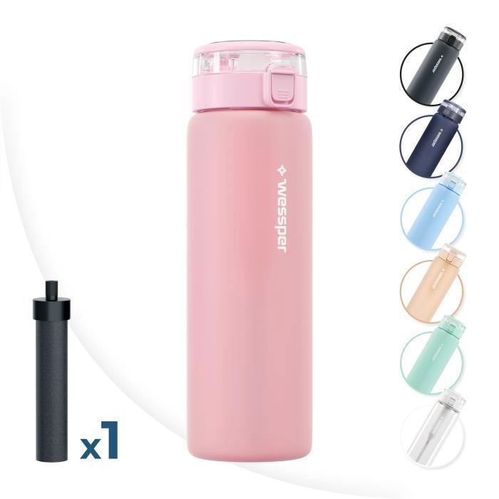 Gourde Filtrante Wessper ActiveMax Clarti Glass Sans BPA, Borosilicate avec Filtre 680 ml - Rose + 1x Cartouche filtrante