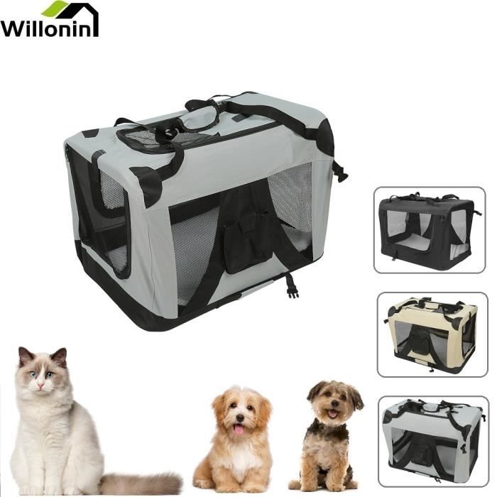 Willonin® Sac de transport pour chien, Panier Pliable pour chat, Cage de voyage portable pour animaux, Gris 60 x 42 x 42 cm