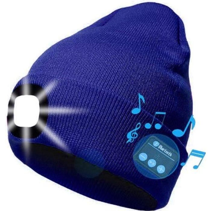 LED Bluetooth Bonnet Lumineux bleu, Rechargeable USB Rechargeable Musical Running Chapeau Ultra Lumineux 4 LED Lampe Étanche Utilisa