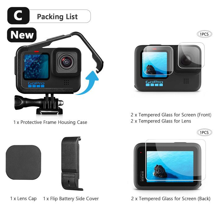 Cadre De Protection Et Support Pour GoPro MAX 360 - En ABS Noir Avec Attaches Froides (cold Shoes) Pour Accessoires - Ouvert Sur Les Côtés