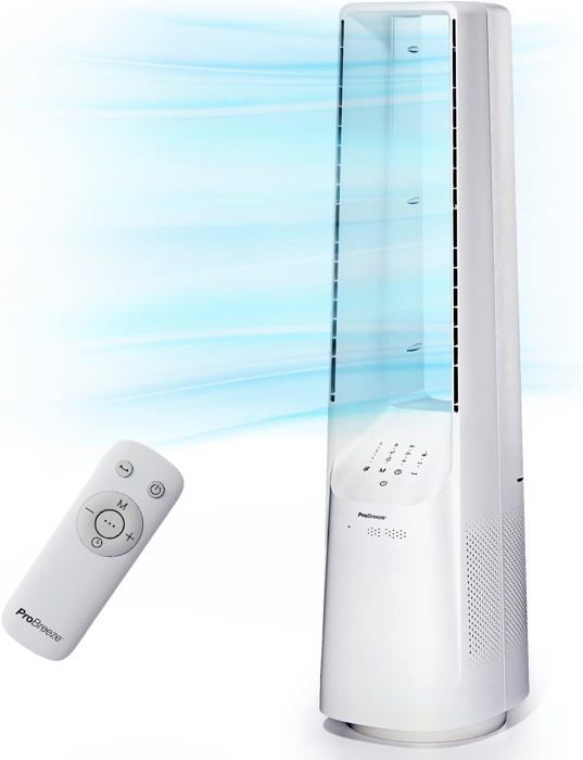 Pro Breeze Ventilateur Colonne Sans Pale 101 Cm - Tour Silencieuse 6 Vitesses, Oscillation 60° - Rafraîchisseur D'Air Argenté Pro Breeze Ventilateur Colonne Sans Pale 101 Cm - Tour Silencieuse 6 Vitesses, Oscillation 60° - Rafraîchisseur D'Air Argenté
