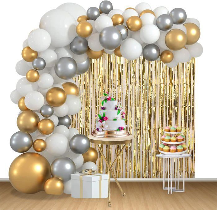 Arche De Ballons Dorée 2,5m + 1,5m - Kit Complet Support Pour Mariage, Anniversaire Et Événements