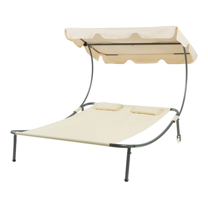 Chaise longue double Avigliano avec auvent acier laqué polyester 200 x 173 x 146 cm beige